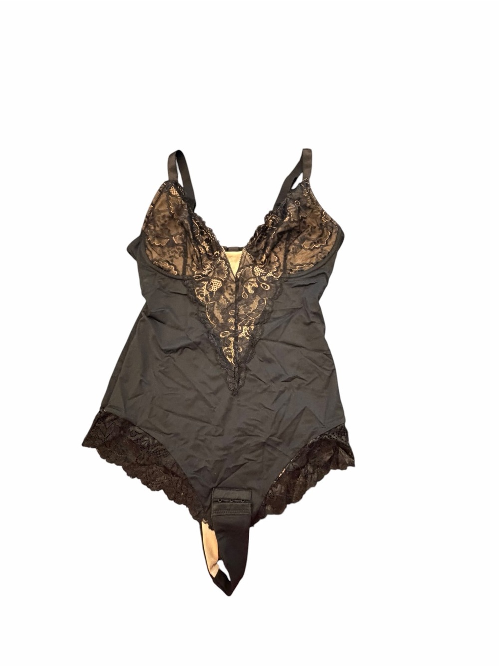 Shapewear Bodysuit Womens XL Black / Tan Lace Detailing Thong WN0578 NEW Sexy